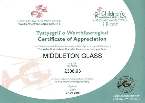 2018 Air Ambulance collection from Middleton Glass Ltd.,
