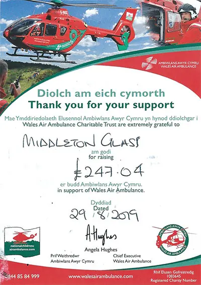 2019 Air Ambulance collection from Middleton Glass Ltd.,